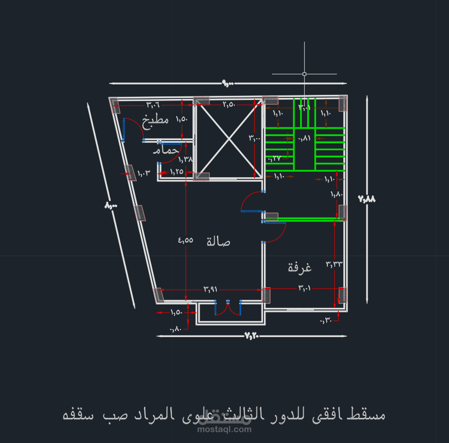 لوحة هندسية لتعليه الدور الثالث علوي مع مراعاة الاشتراطات القانونية