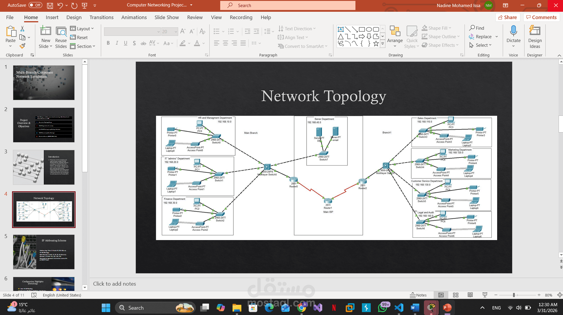 Multibranch corporate network simulation presentation
