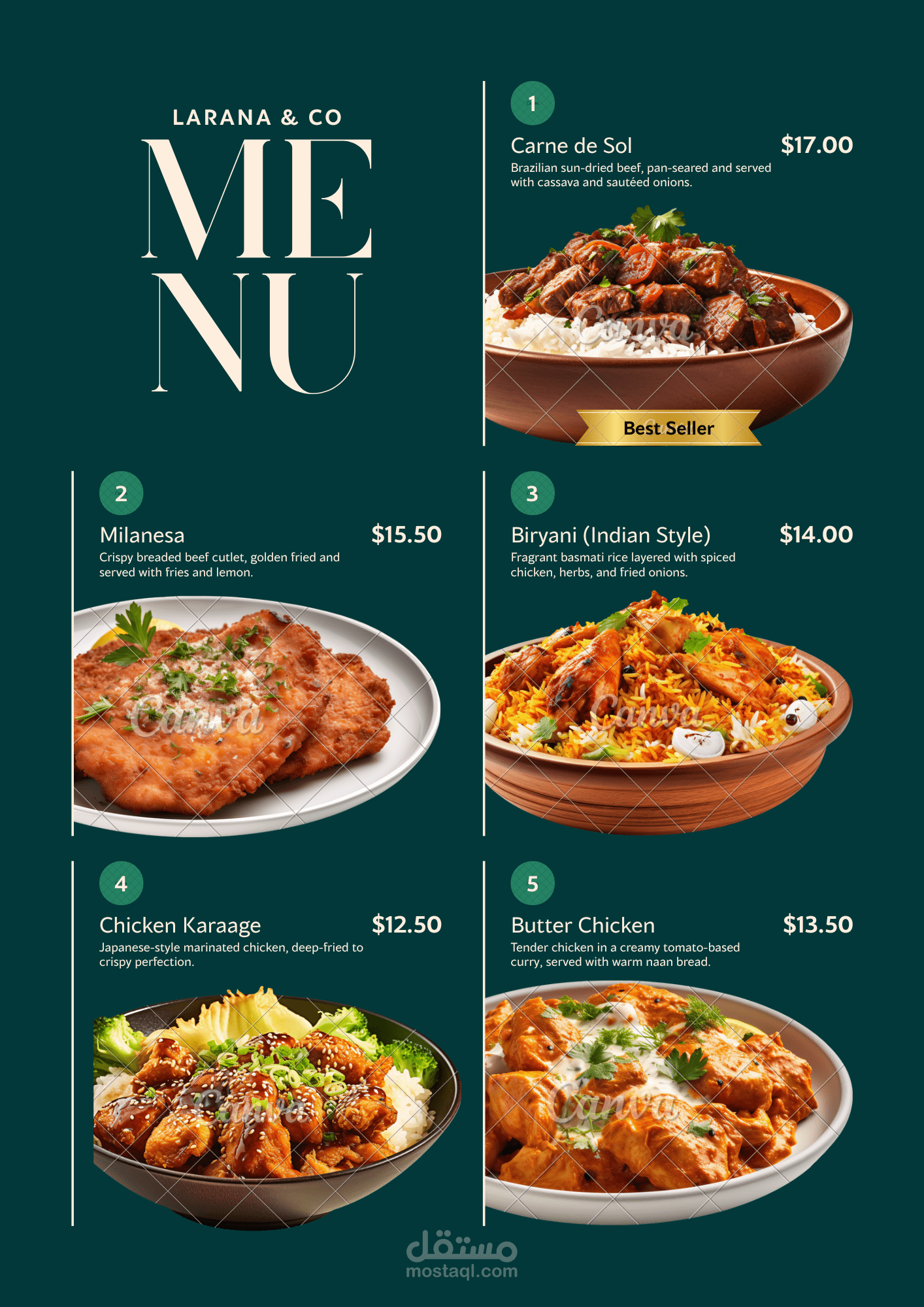 تصميم وتنفيذ قائمة طعام Larana & Co - دقة في التفاصيل