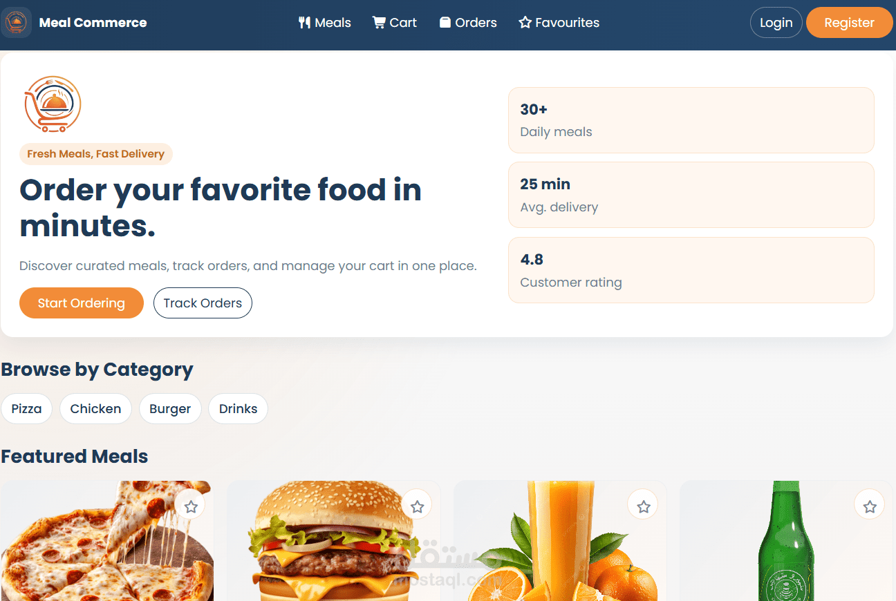 Backend لنظام طلبات مطعم (E-commerce Food System)