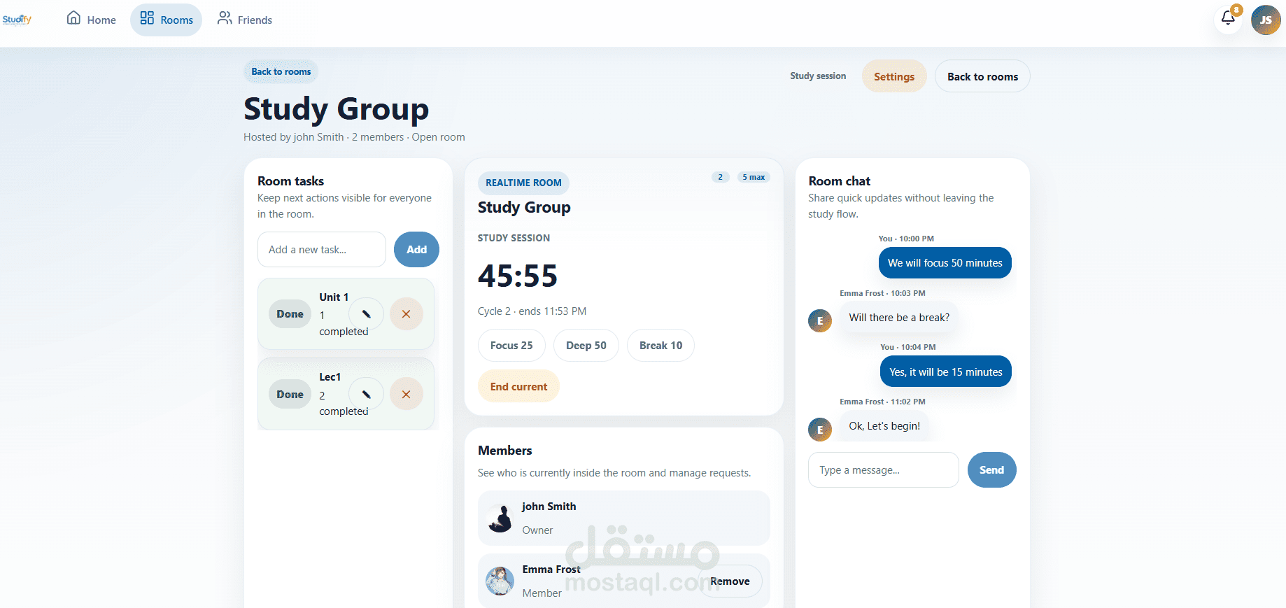 Full-Stack لمنصة تعليمية مع Real-Time (Studify)