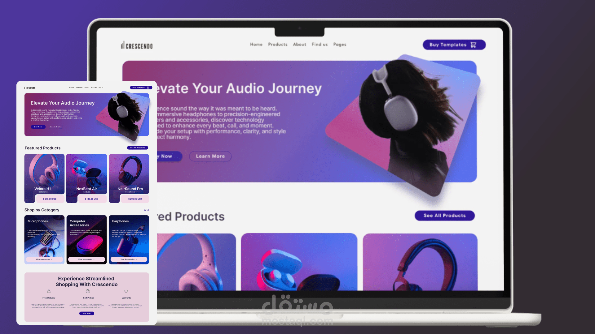 تصميم واجهة هبوط احترافية لمنتجات الصوت (Headphones Landing Page) | UI/UX حديث وتحويل عالي