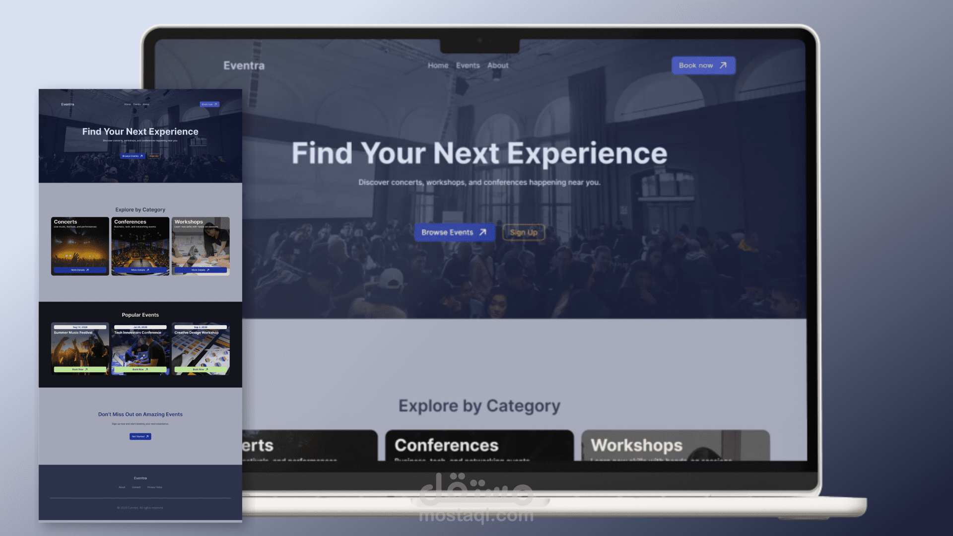 تصميم واجهة هبوط لمنصة حجز الفعاليات (Events Landing Page UI/UX) | تجربة مستخدم حديثة وتحويلات عالية