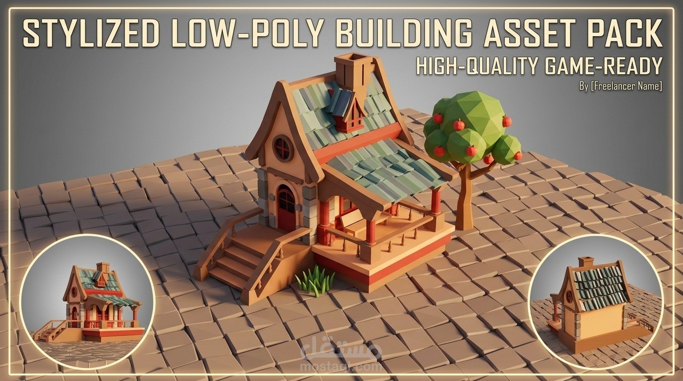أصل بناء قرية منخفض المضلع (Low-Poly) منمق (Stylized)