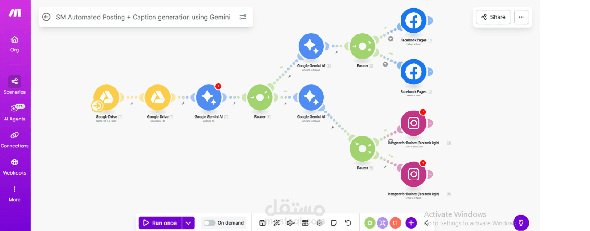 النشر الآلي على وسائل التواصل الاجتماعي مدعوماً بالذكاء الاصطناعي (n8n | Make.com | AI)