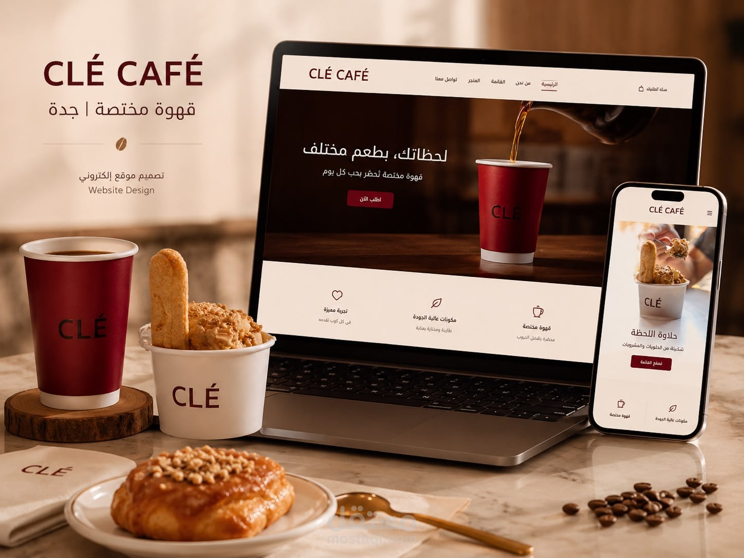 موقع تعريفي راقٍ لمقهى متخصص (CLE CAFÉ، جدة)