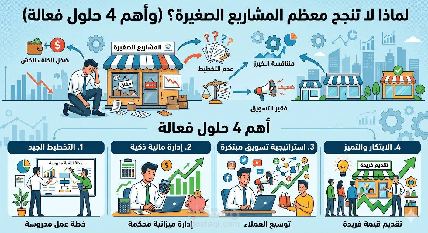 لماذا لا تنجح معظم المشاريع الصغيرة ( واهم 4 حلول فعالة )