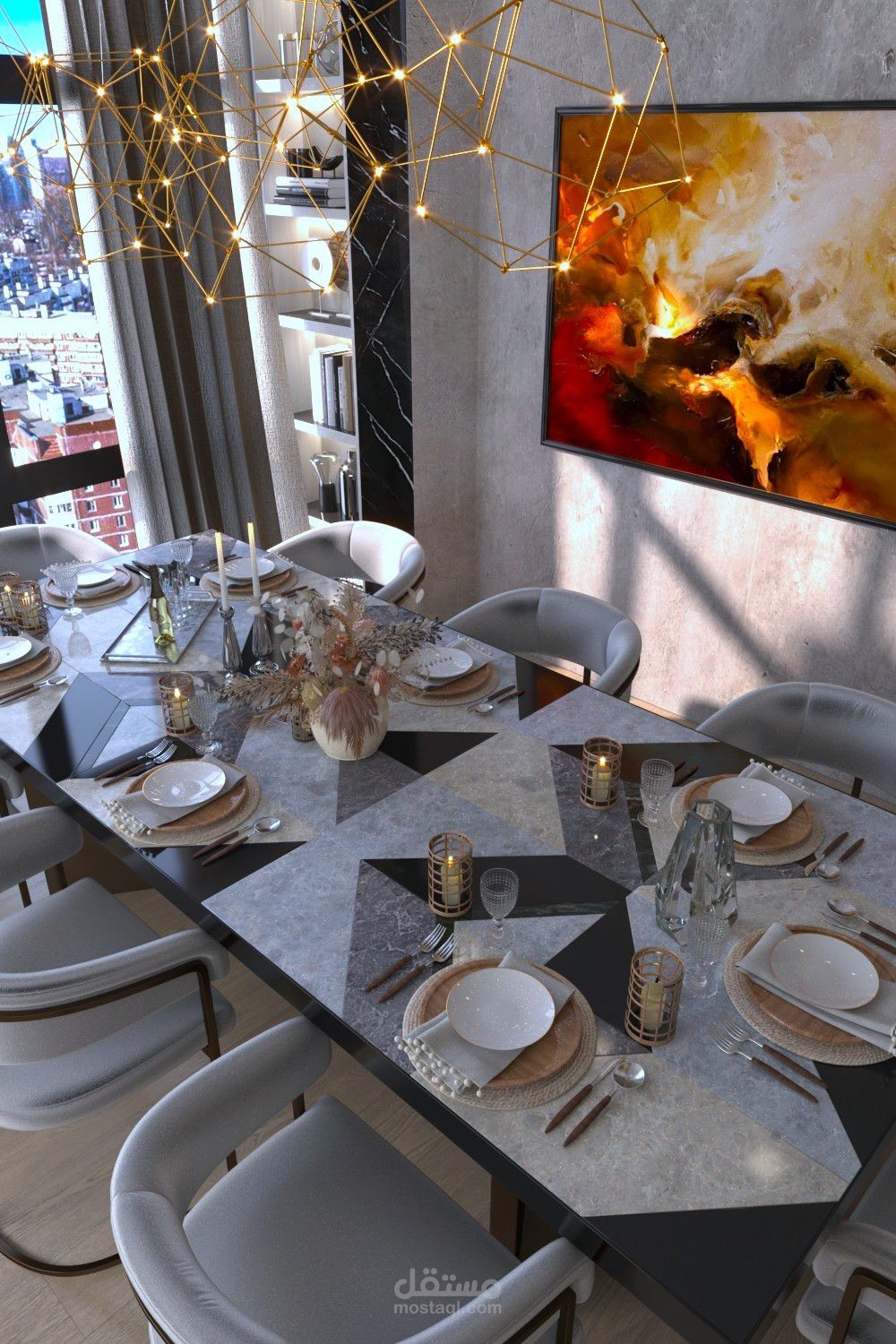 تصميم داخلي لغرفة طعام ^مودرن^ بروح الفخامة الفندقية