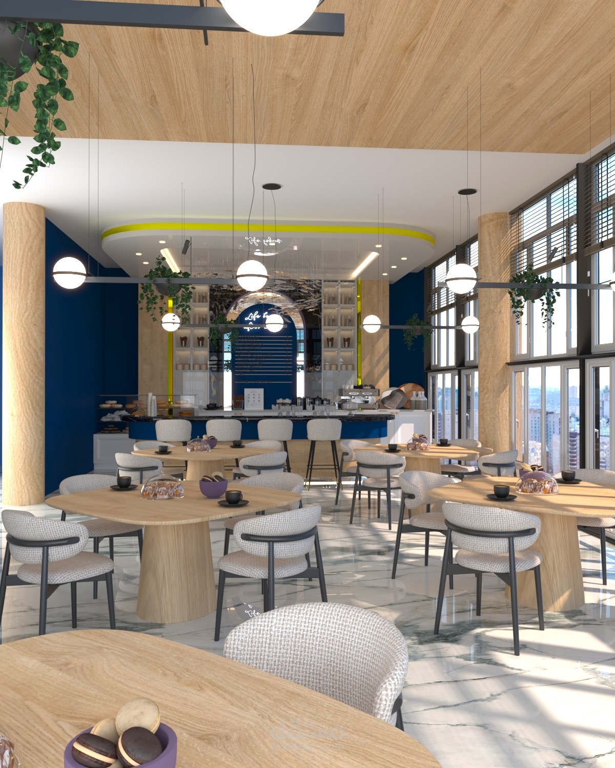 تصميم داخلي تجاري لمقهى عصري (coffee shop concept design )