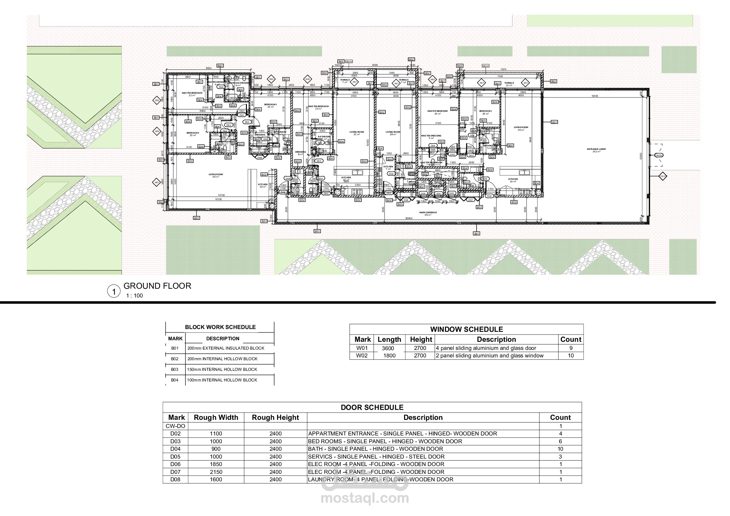 مخطط تنفيذي+تصميم 3d للواجهه+حساب كميات معمارية لمبنى سكني صغير في السعودية