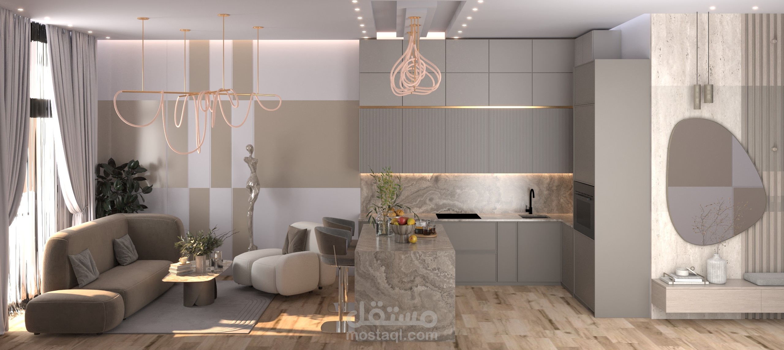 تصميم شقة استديو صغيرة