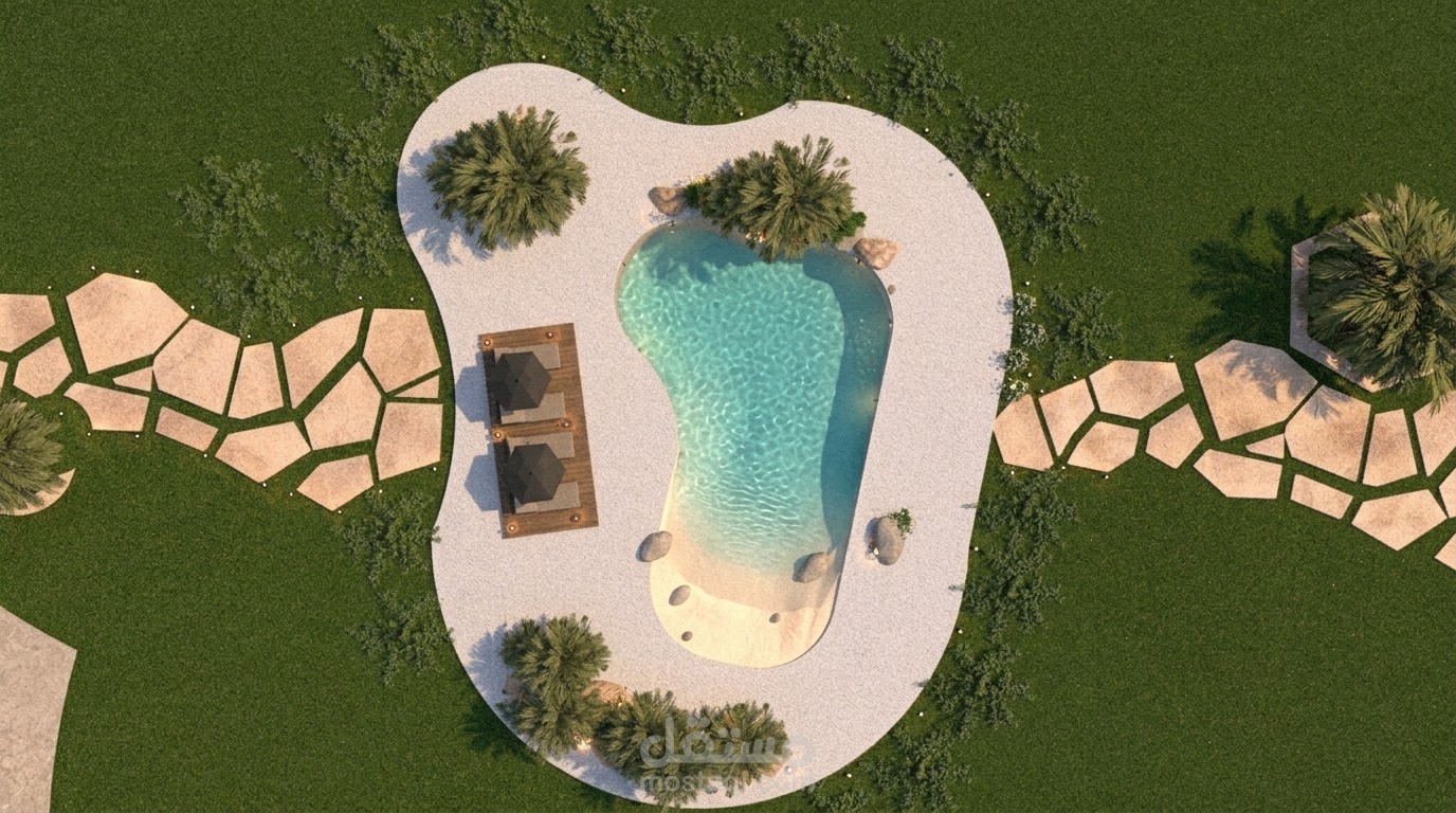 تصميم مسبح بنظام beach entry pool