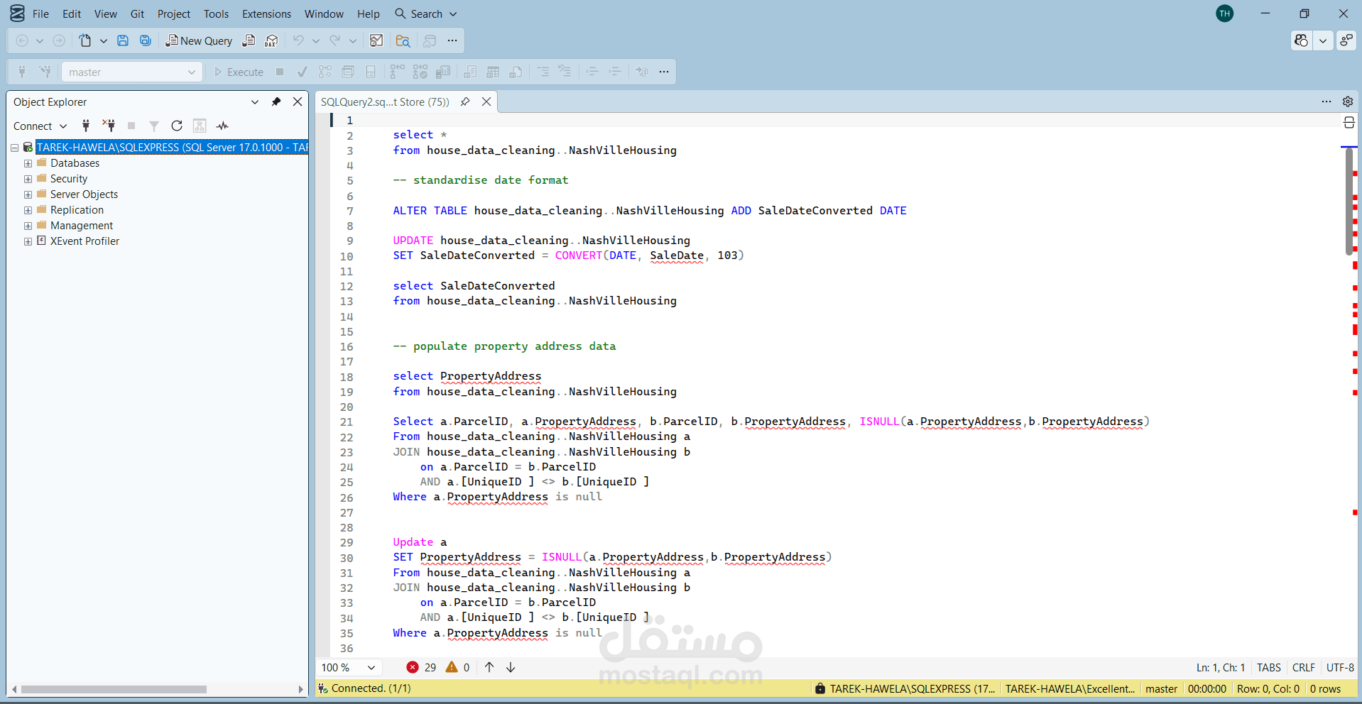 cleaning nashvillehousing data with sql