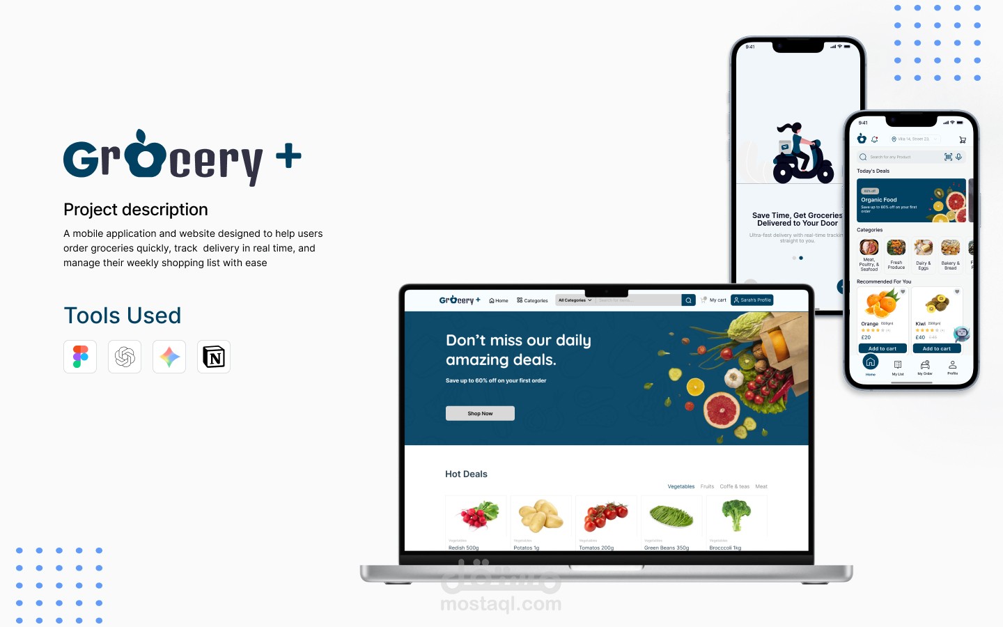 تصميم واجهة مستخدم لموقع Grocery Plus للتجارة الإلكترونية (Web UI/UX)