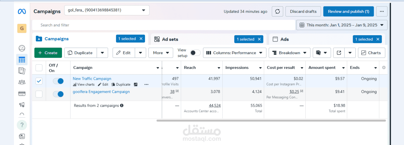 إدارة الحملات الإعلانية وتحسين الأداء (Meta Ads)