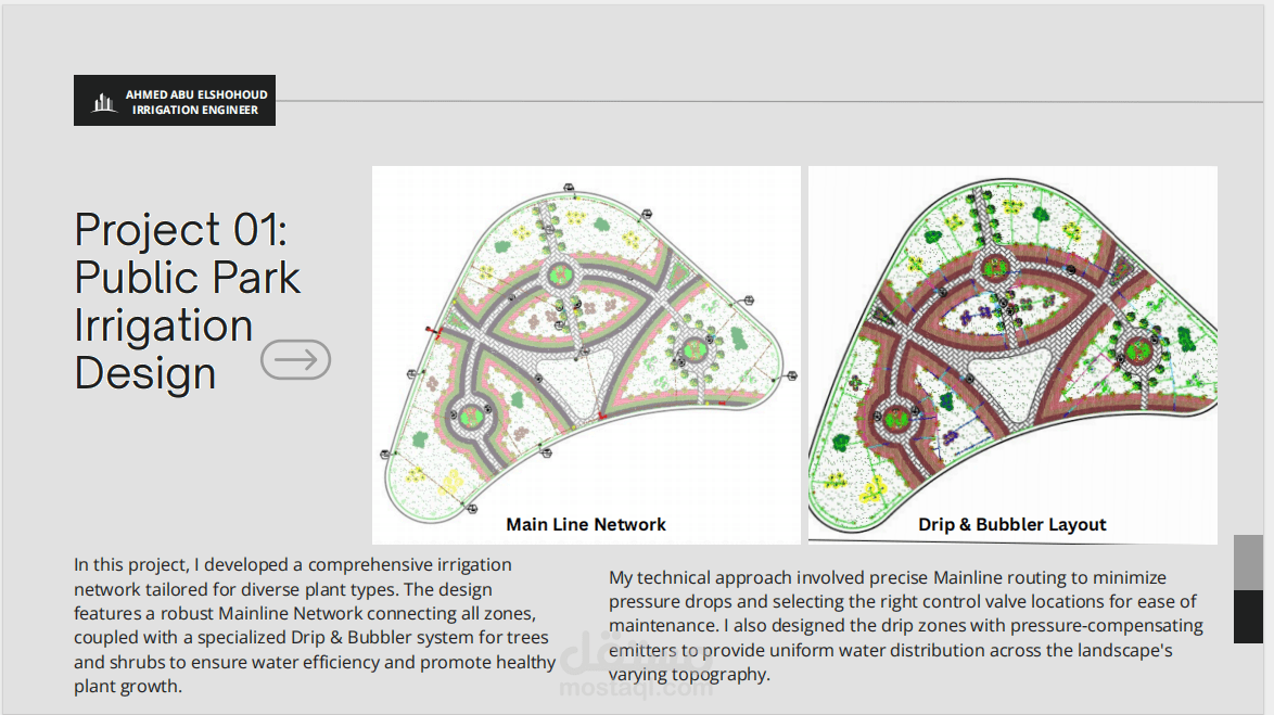 تصميم شبكة ري متكاملة لحديقة عامة
