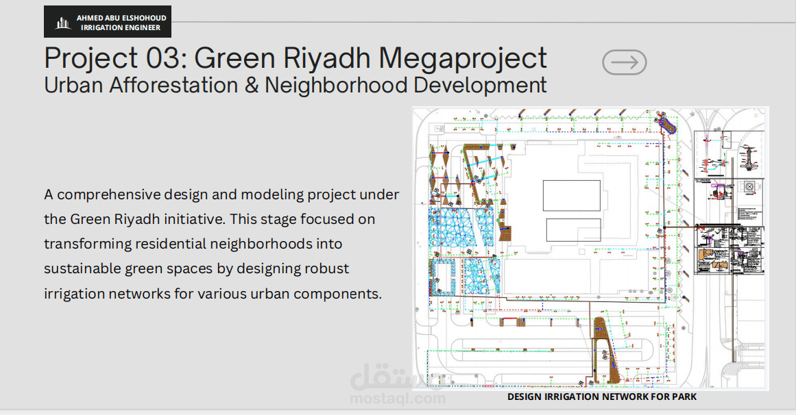 المخططات التنفيذية لشبكات الري - مشروع الرياض الخضراء