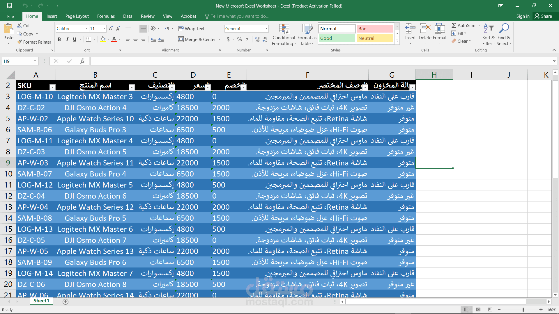 بيانات مشروع المنتجات (E-commerce)