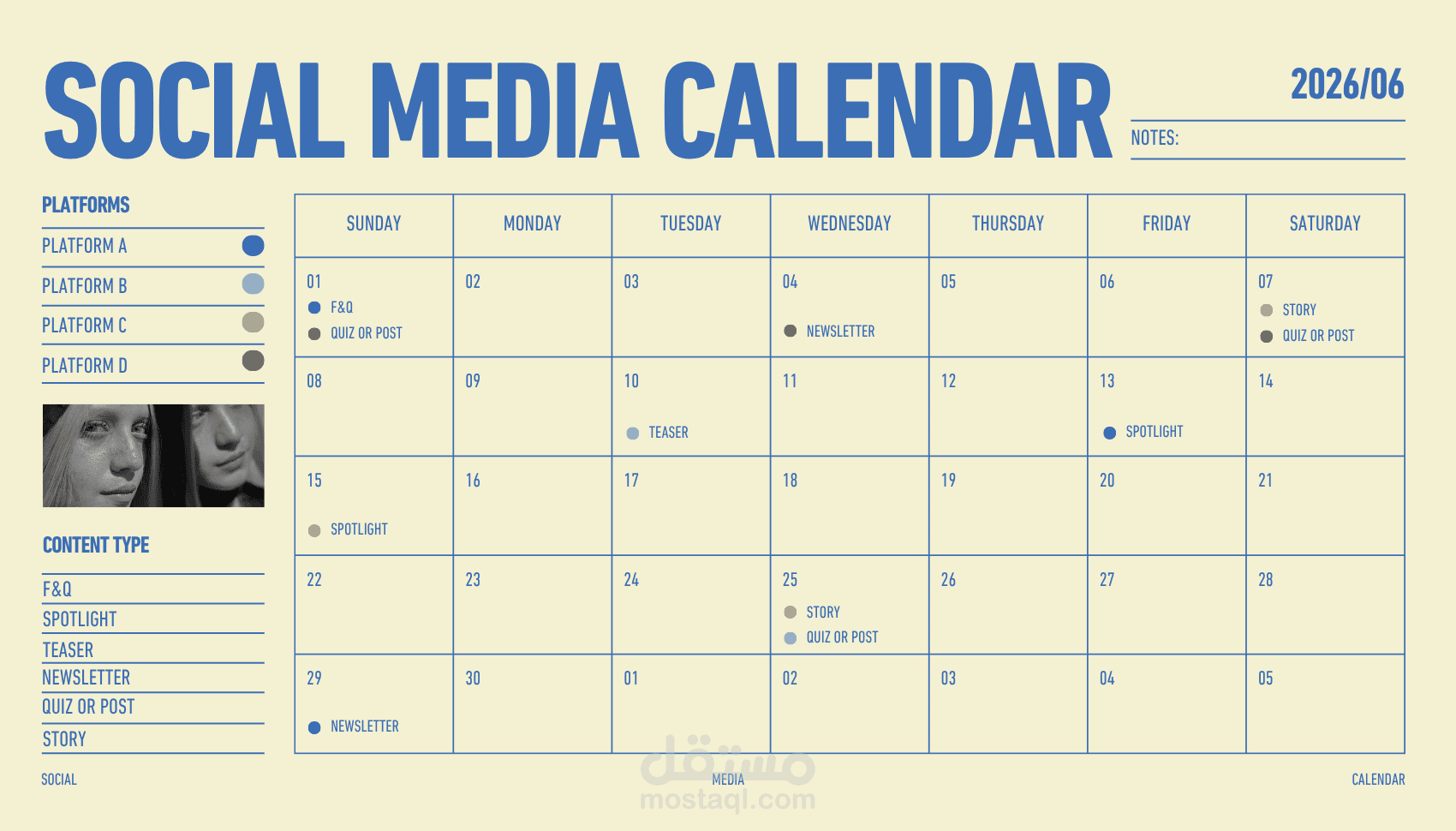 تخطيط وإعداد تقويم محتوى (Content Calendar) استراتيجي لمنصات التواصل الاجتماعي