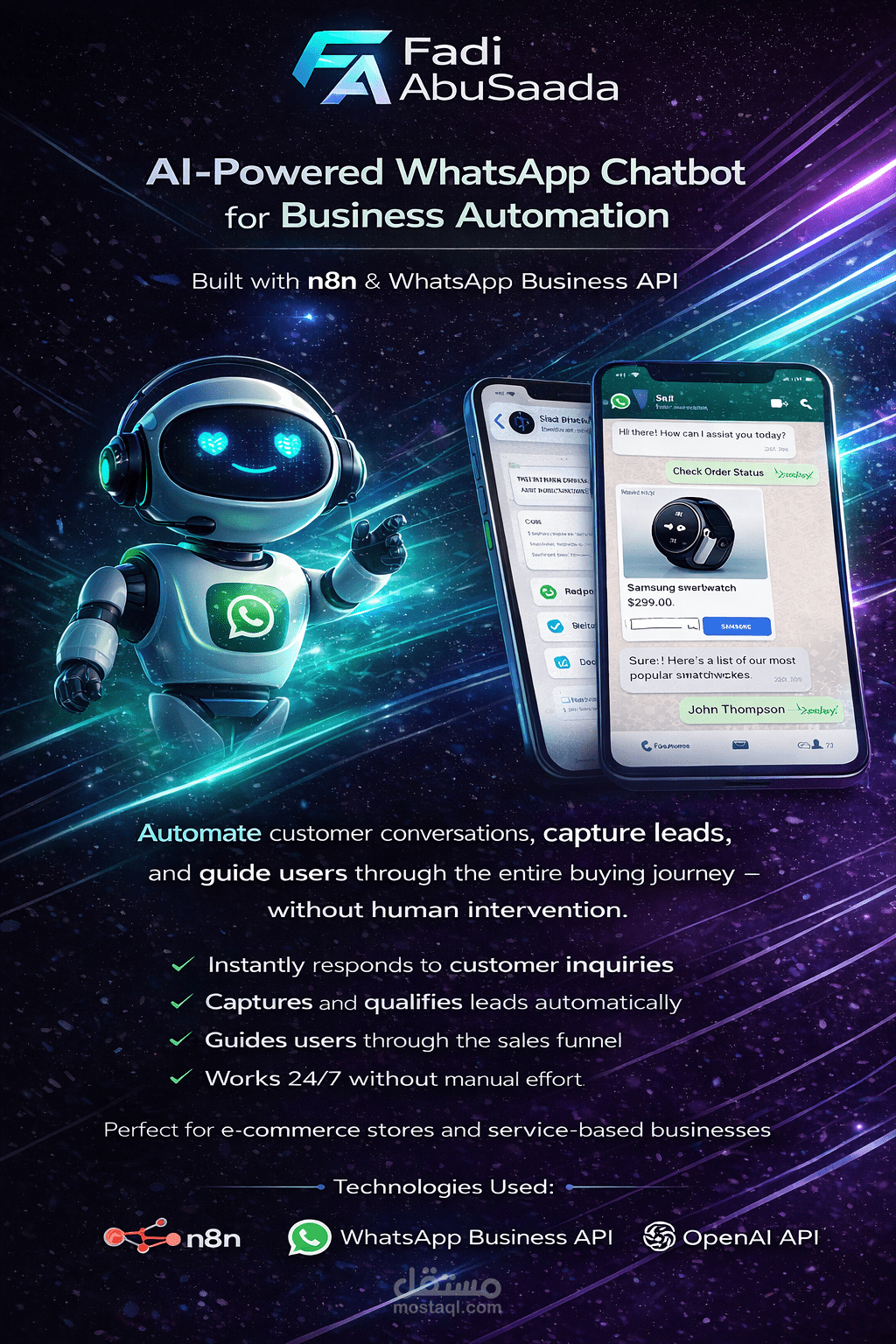 شات بوت ذكي على واتساب لخدمة العملاء والمبيعات — يعمل 24/7