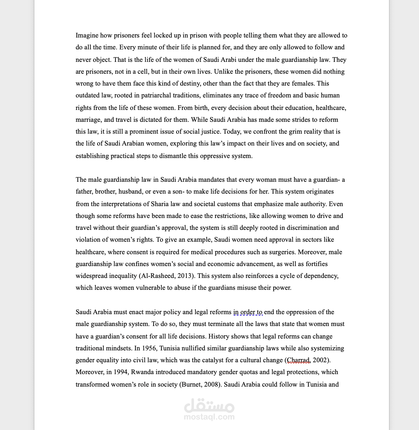 خطاب إقناعي احترافي باللغة الإنجليزية حول قضايا حقوق المرأة