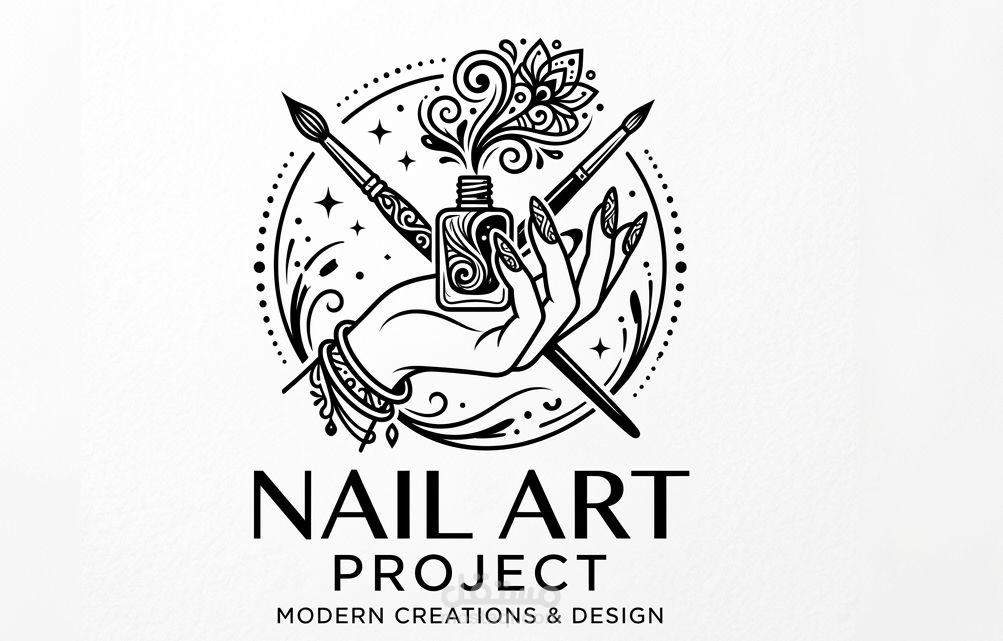 Logo of a nail technician doing nails for customers, in black and white