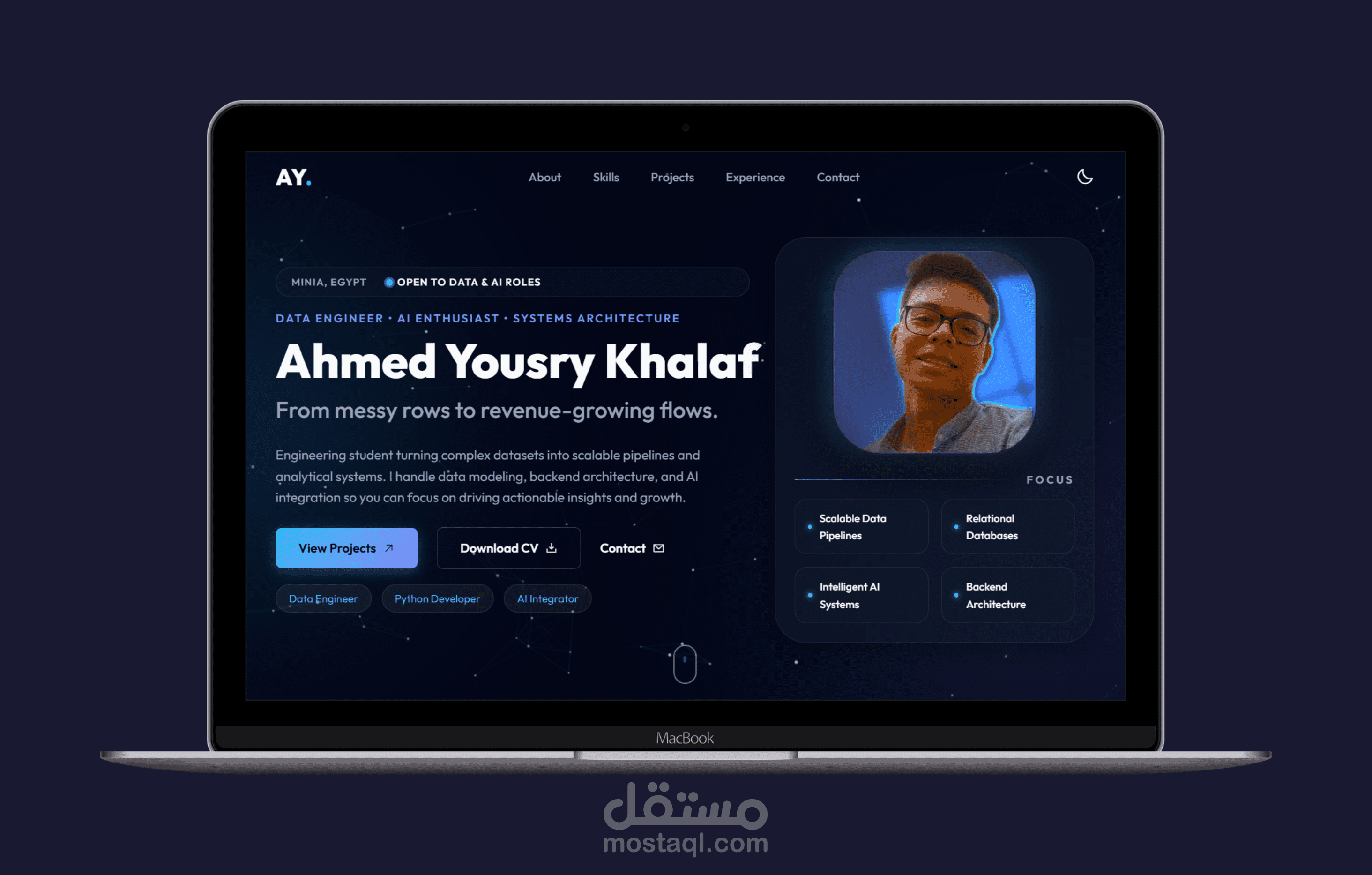 موقع portfolio شخصي احترافي لمهندس بيانات