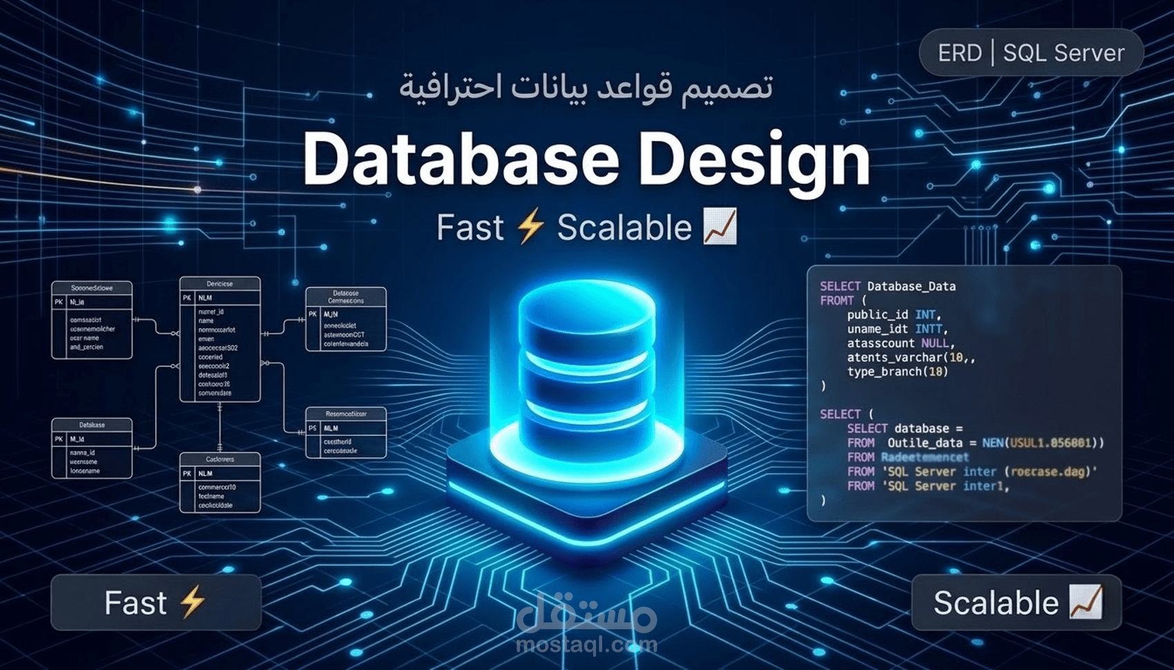 تصميم معمارية قاعدة بيانات احترافية (ERD & SQL) لنظام إدارة مبيعات