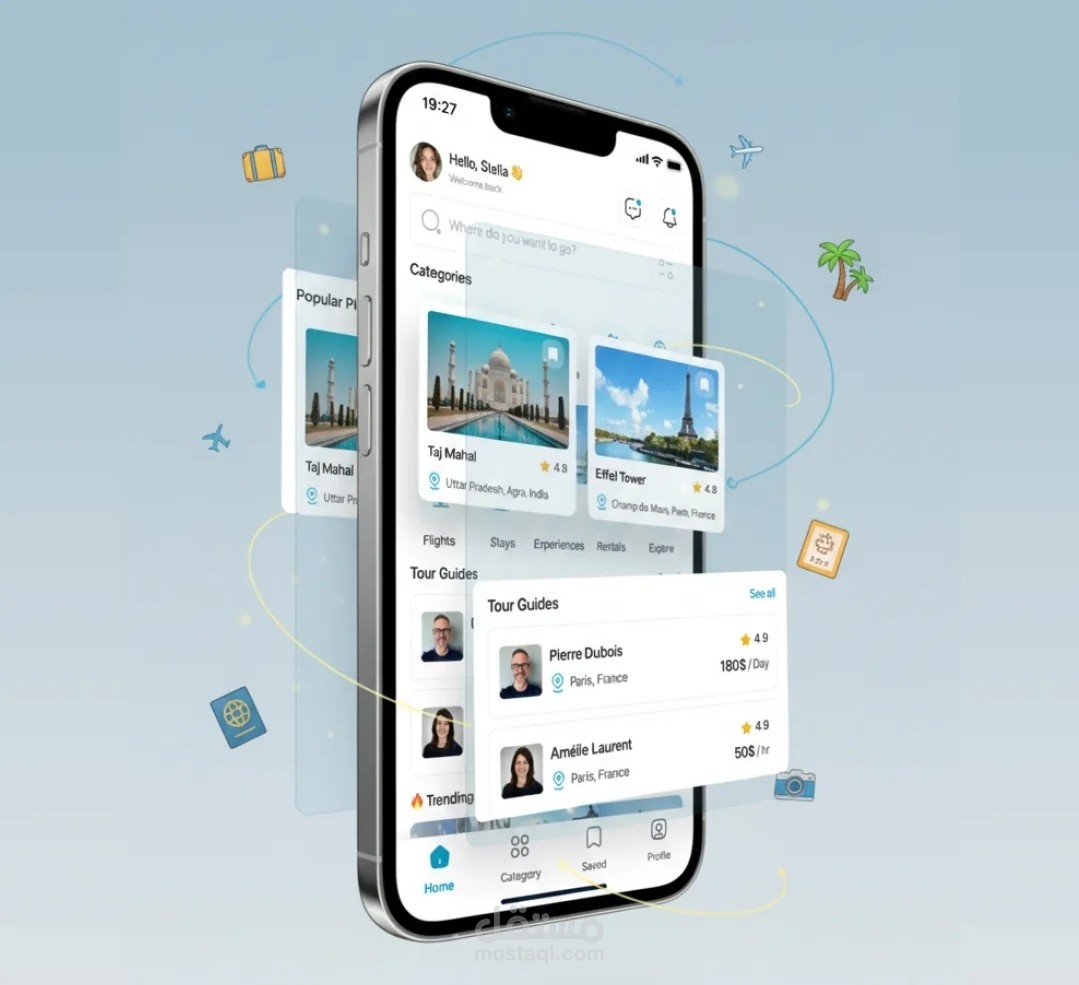 تصميم تطبيق Travel لحجز الرحلات وتجربة مستخدم سلسة وسهلة الاستخدام