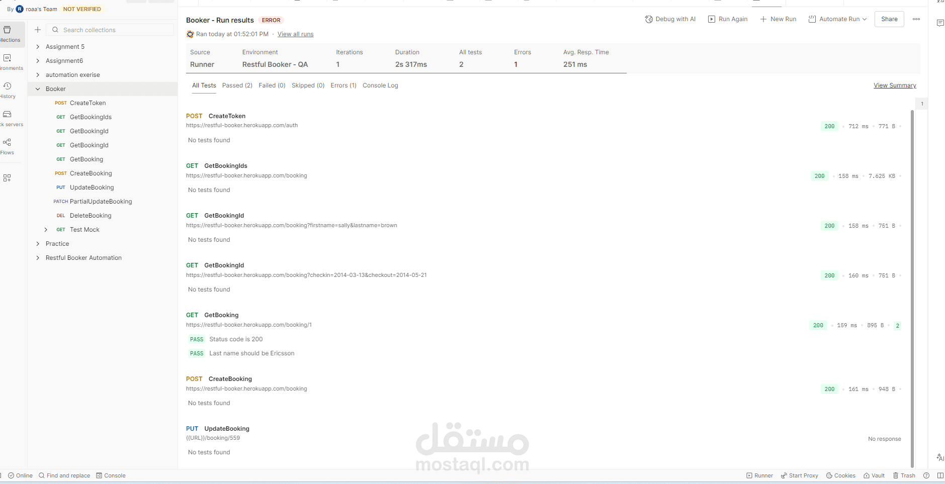 API Testing – Restful Booker | Postman
