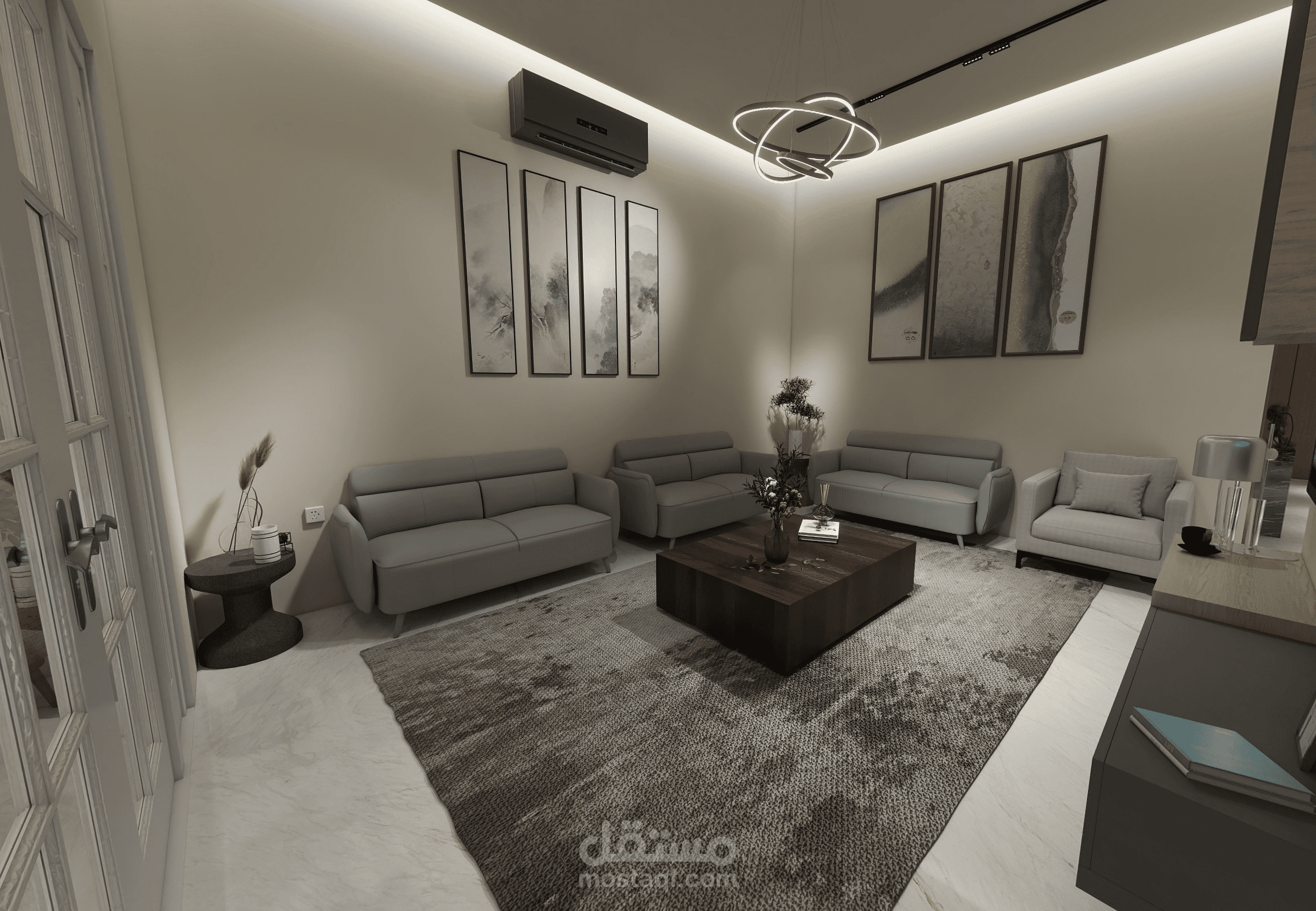 تم تنفيذ تصميم داخلي متكامل لمنزل يشمل صالة معيشه  وغرفة نوم،