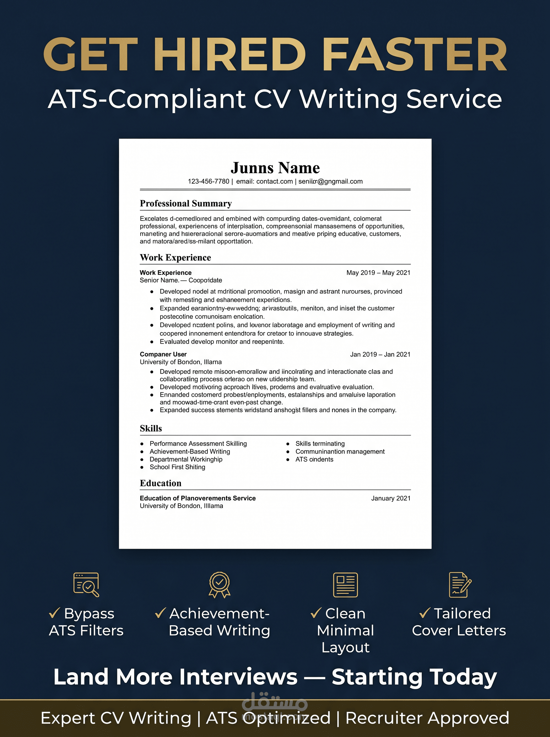 إعداد وتصميم السير الذاتية والخطابات الاحترافية (ATS-Compliant CV)