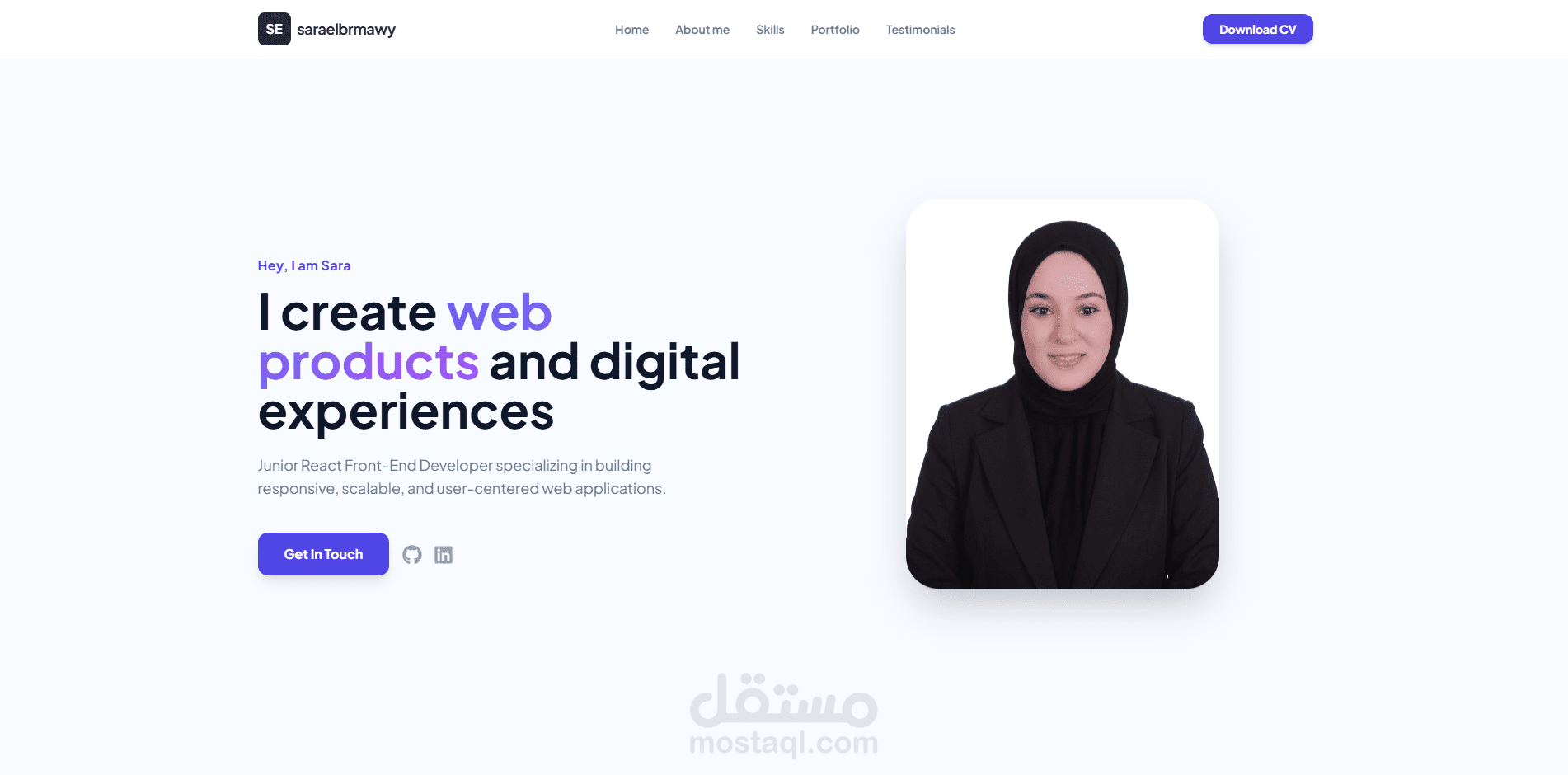 بورتفوليو احترافي لمصممة ومطورة مواقع ويب (UI/UX & Web Development)
