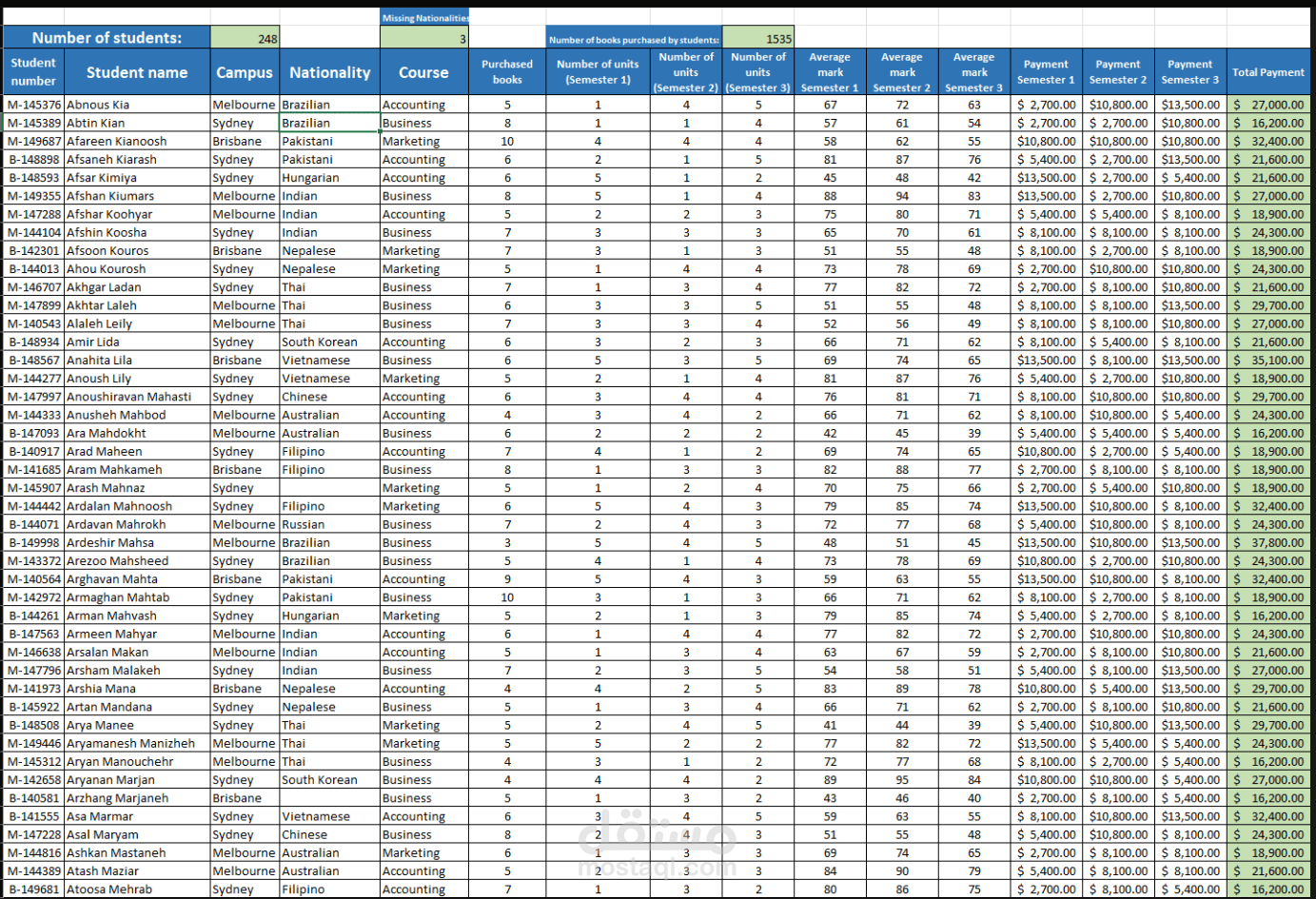 Excel Student Performance & Financial Dashboard