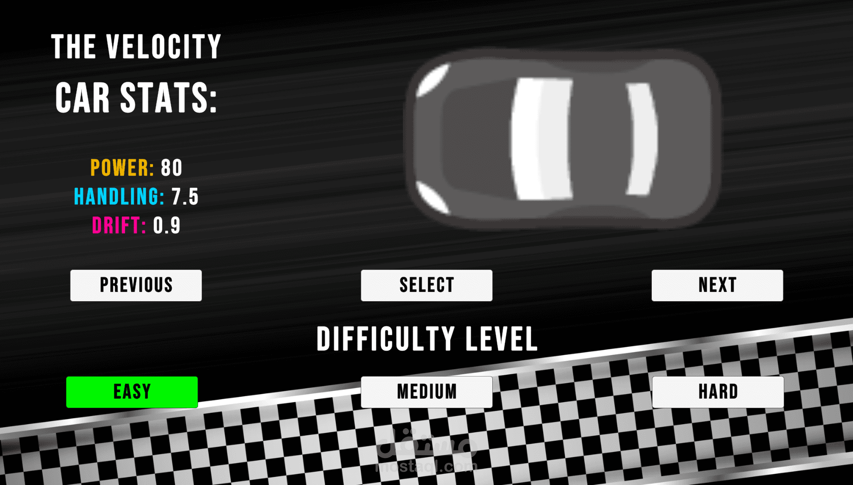 تطوير لعبة سباق سيارات 2D تفاعلية.