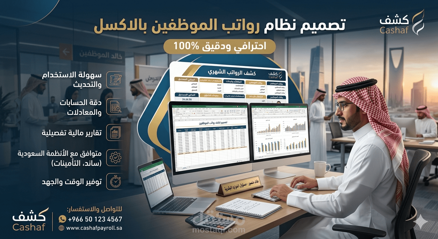تصميم شيت Excel لإدارة رواتب الموظفين مع الحساب التلقائي