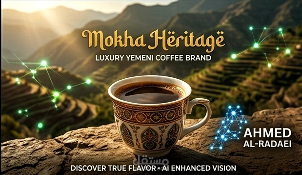 تصميم إعلاني لبراند قهوة يمنية (Mocha Heritage) بهوية بصرية مبتكرة