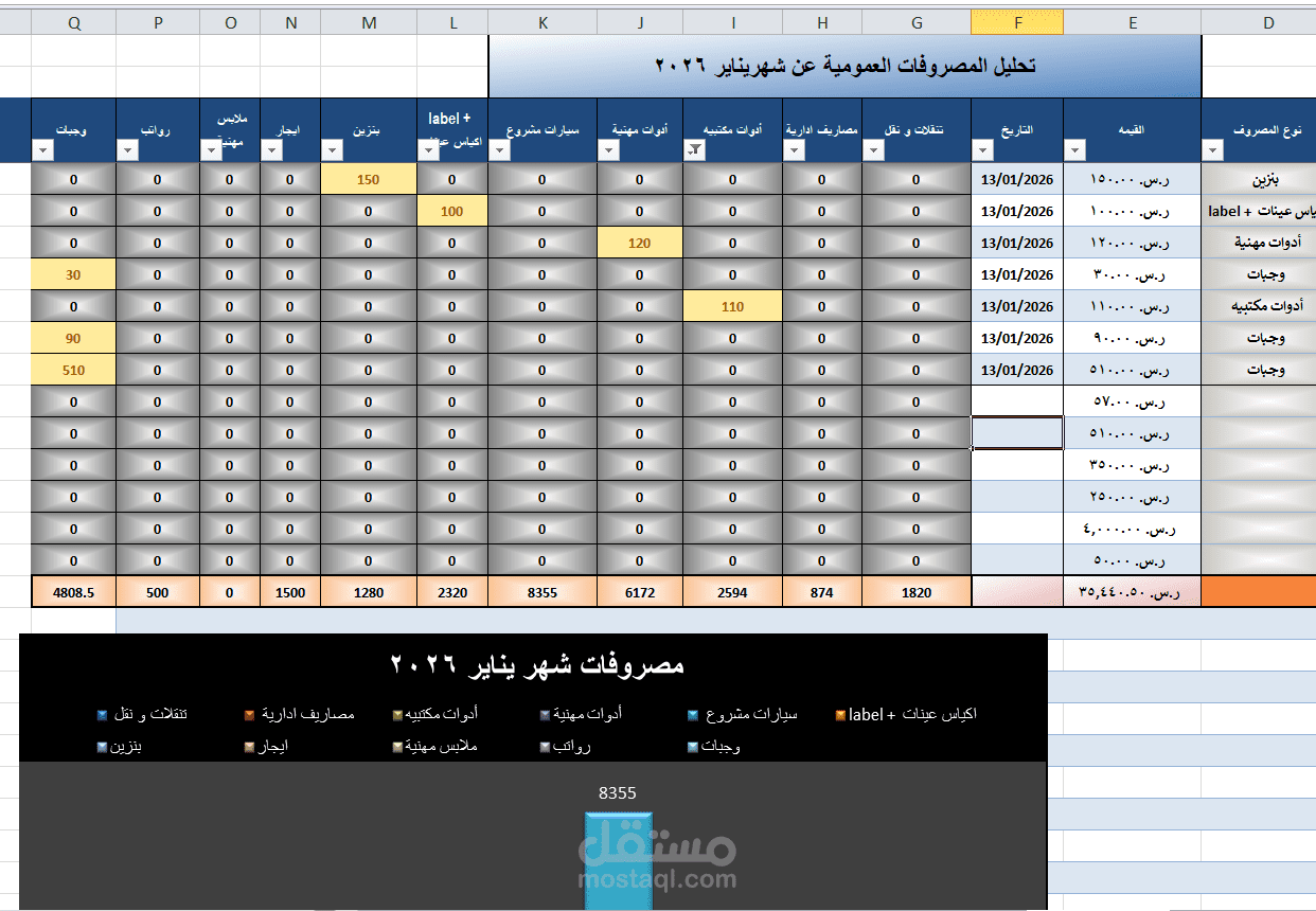 نظام ادخال بيانات وتنسيق تقارير ماليه احترافى (Excel)