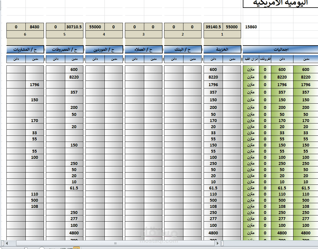 تصميم واعداد دفتر يومية أمريكية الكترونى شامل (Excel)