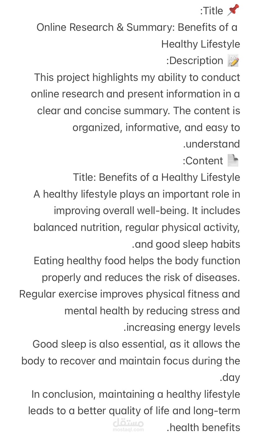 Online Research & Summary: Benefits of a Healthy Lifestyle
