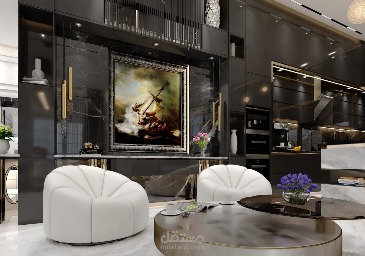 تصميم موديرن لفراغات معيشية مفتوحة