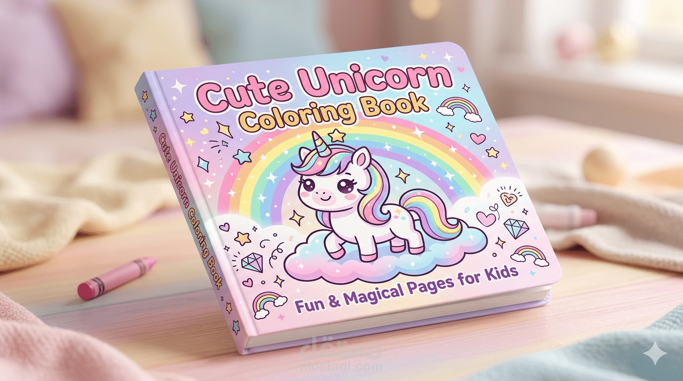 تصميم وتنسيق كتاب تلوين تعليمي للأطفال "Cute Unicorn Coloring Book"