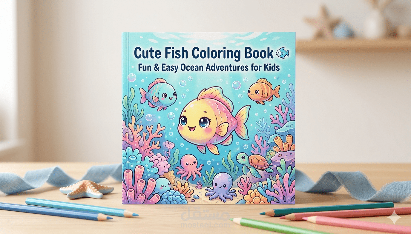 تصميم ورسم كتاب تلوين تعليمي للأطفال عن عالم البحار (Ocean Life Coloring Book)