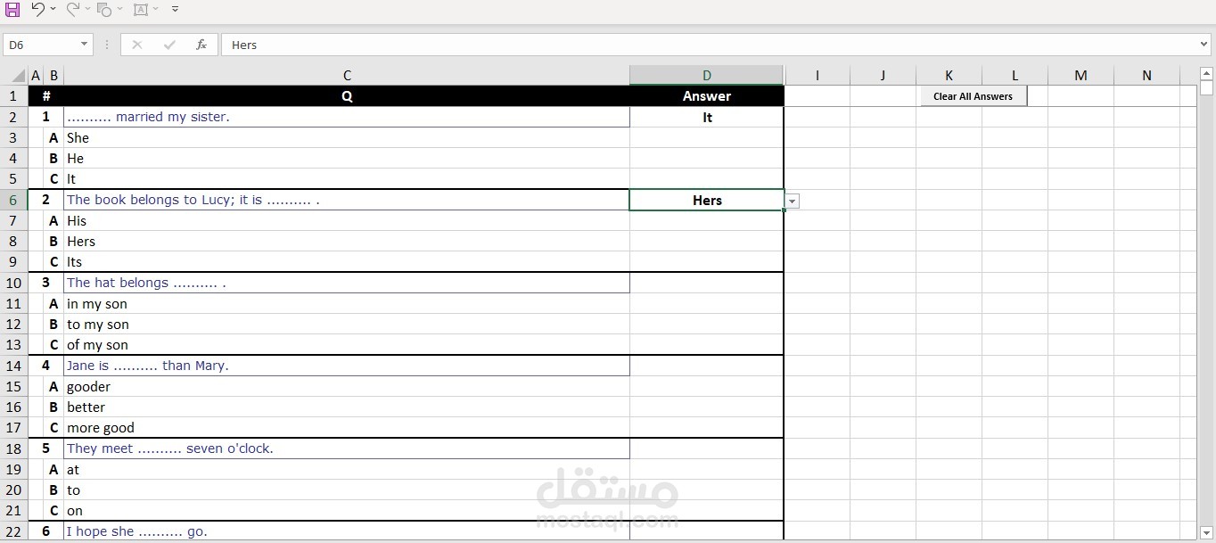 اختبار انجليزي لقسم الموارد البشرية