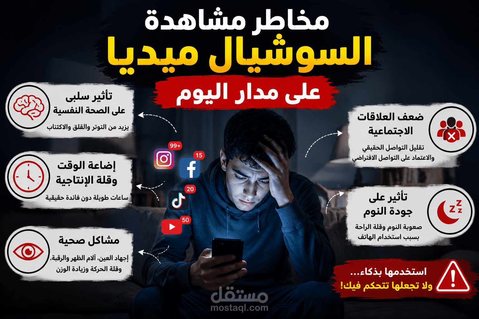 مخاطر مشاهدة السوشيال ميديا على مدار اليوم