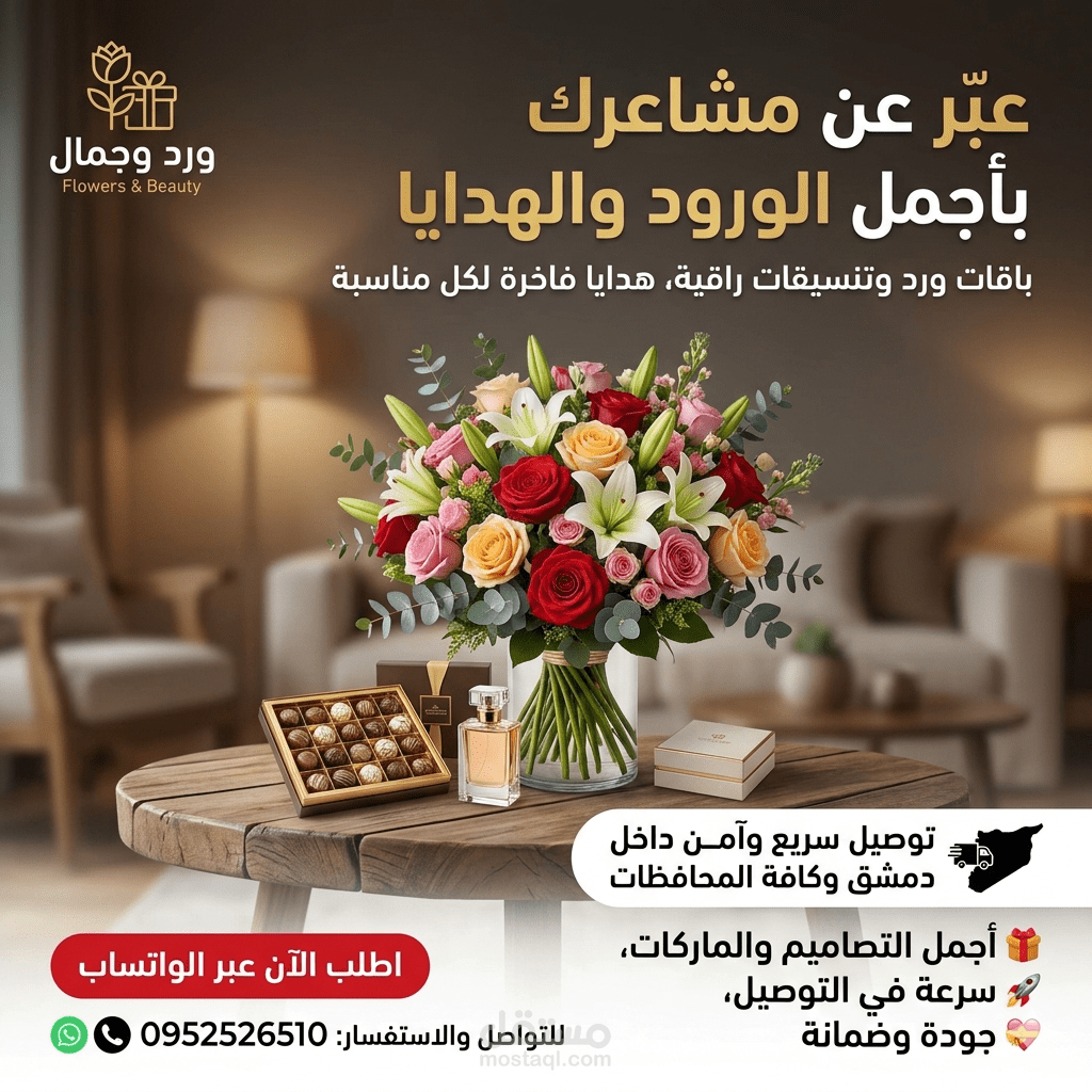 هوية بصرية وإعلانية لمتجر زهور فاخر (Luxury Floral Boutique) بالذكاء الاصطناعي