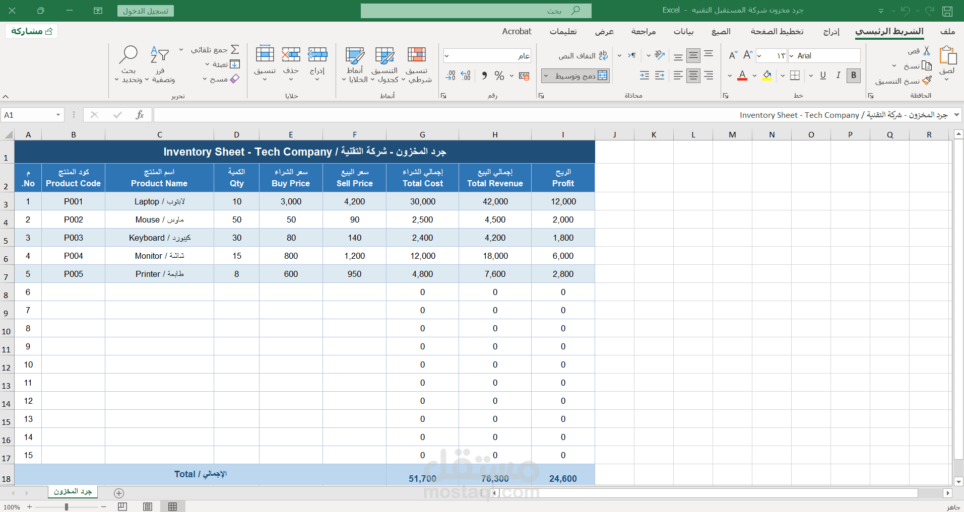 إنشاء جرد مخزون احترافي في Excel مع شركة المستقبل التقنيه