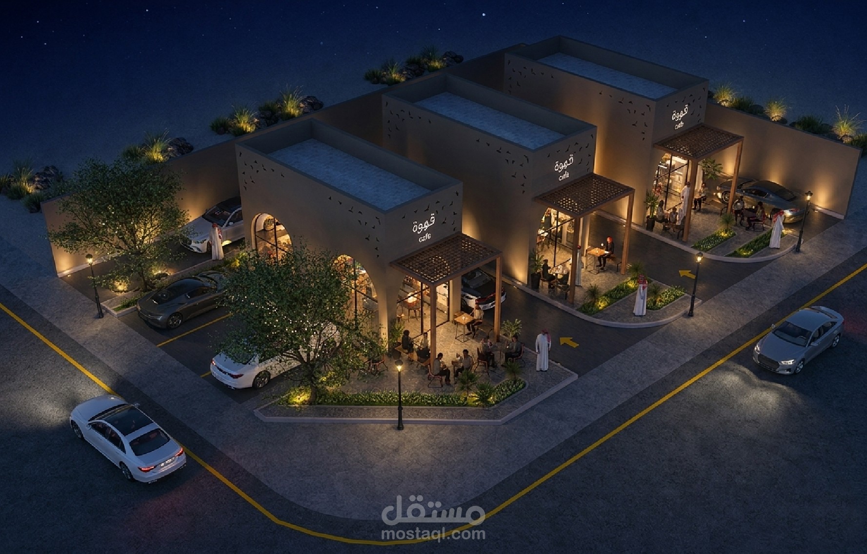 مشروع تجاري مخصص لمجمع مقاهٍ بنظام خدمة السيارات (Drive-Thru)