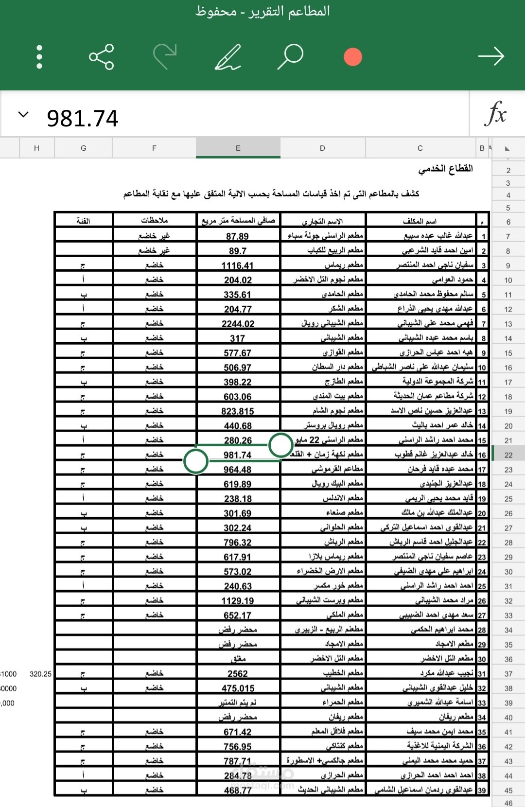 حصر وتحليل بيانات المسح الميداني للقطاع الخدمي