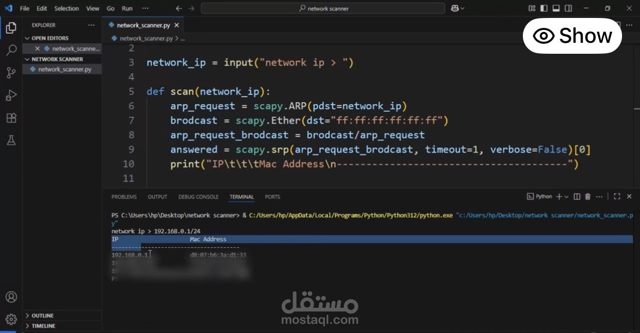 برمجة ماسح شبكة